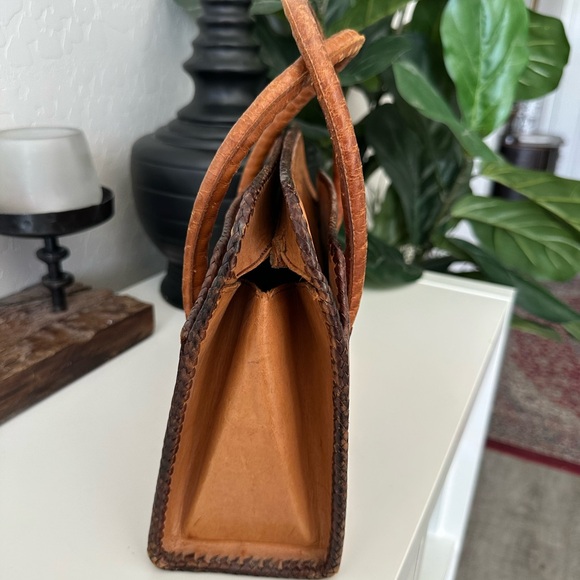 Vintage Leather Tooled Floral Embossed Satchel